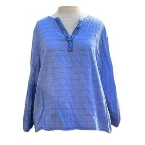 Faded Glory Long Sleeve Blouse, Size XL, color is blue, V-Neck